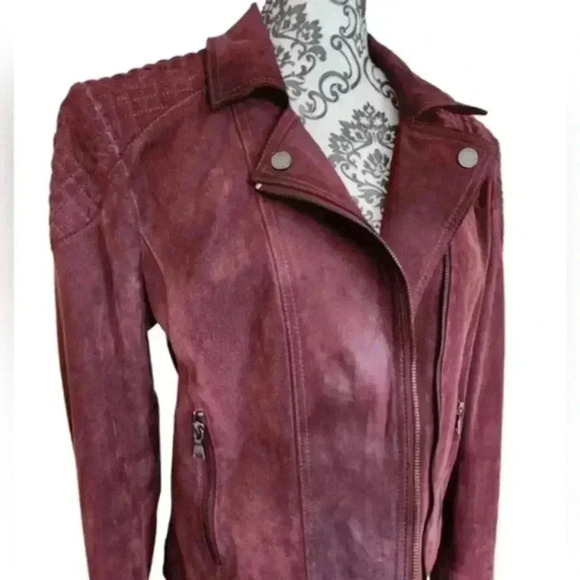 Express Jacket Suede Biker Moto Genuine Leather Oxblood Women's size Large - Picture 6 of 16